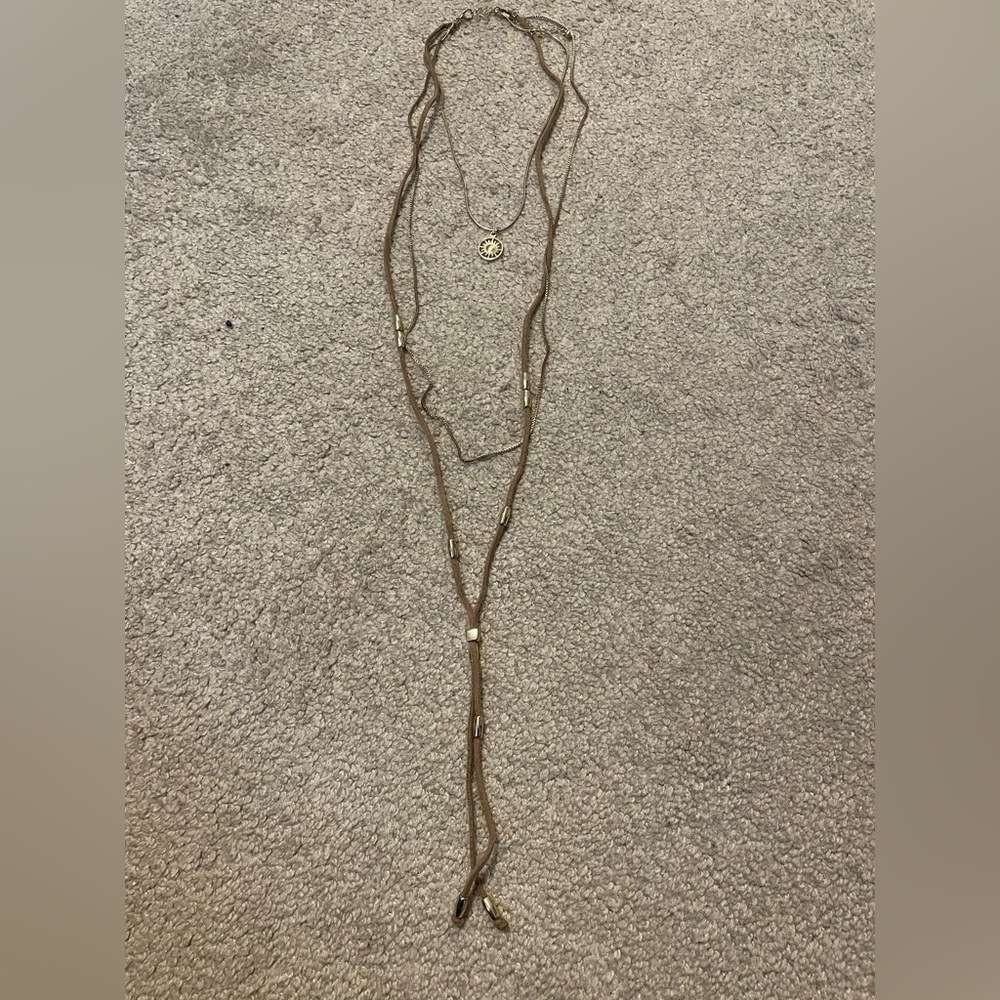 Gold and leather stackable necklace